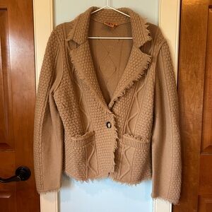 Tory Burch Wool Cardigan Jacket with Fringe